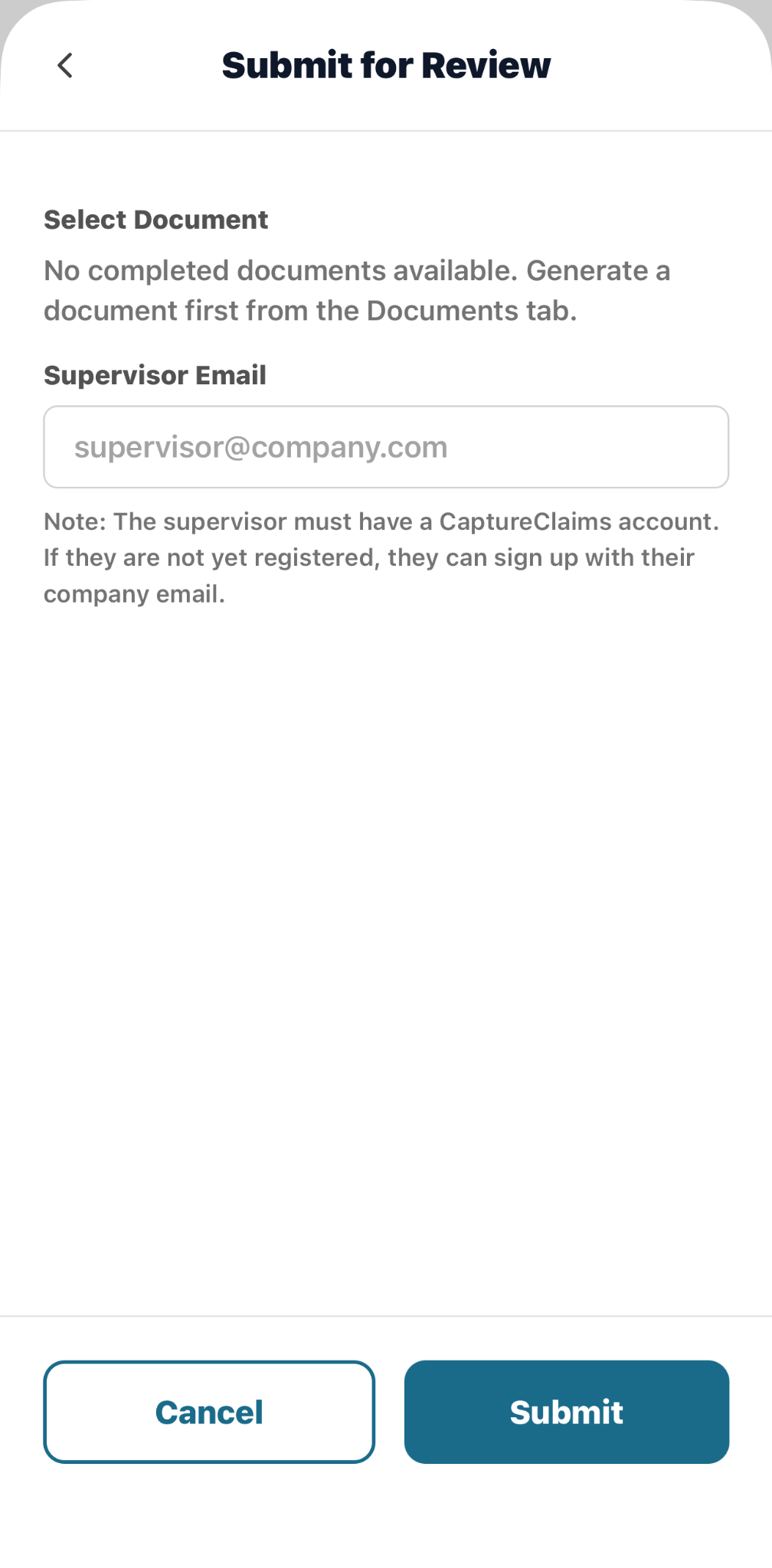 CaptureClaims submit-for-review screen